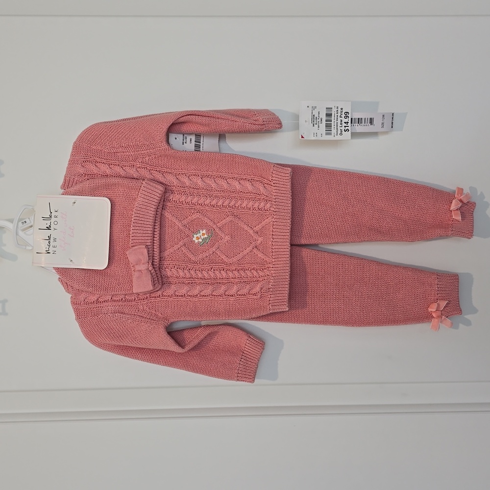 Baby girl sweater set with matching pants and hat